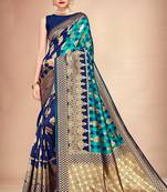 Teal Woven Art Silk Saree With Blouse