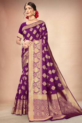 Purple woven art silk saree with blouse 1