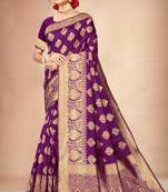 Purple woven art silk saree with blouse