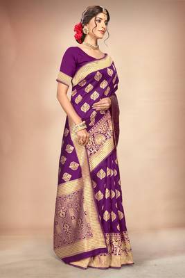 Purple woven art silk saree with blouse 2