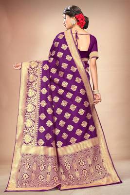 Purple woven art silk saree with blouse 3