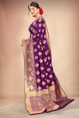 Purple woven art silk saree with blouse 4