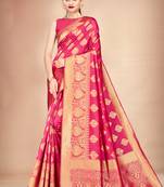 Pink woven art silk saree with blouse