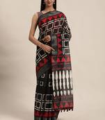 Black Printed Cotton Silk Saree With Blouse