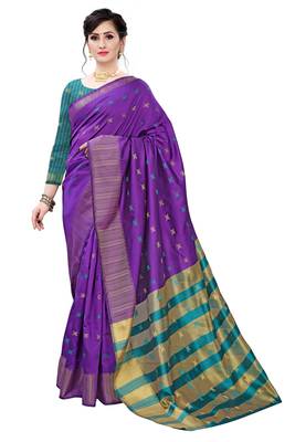 Purple woven jacquard saree with blouse 1