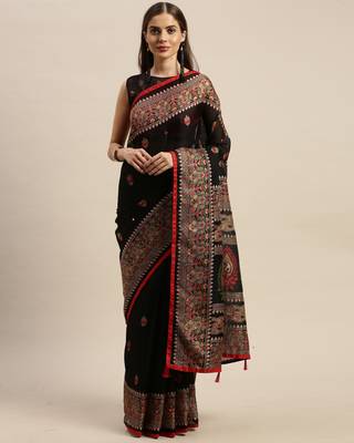Black embroidered jute saree with blouse 1