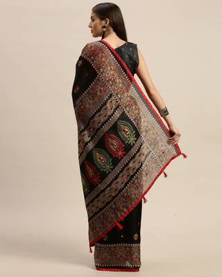Black embroidered jute saree with blouse 2