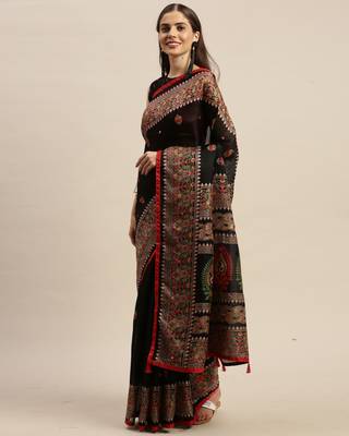 Black embroidered jute saree with blouse 4
