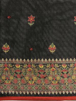 Black embroidered jute saree with blouse 5