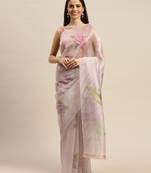 White printed organza saree with blouse