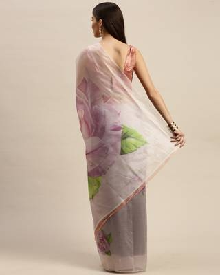 White printed organza saree with blouse 2