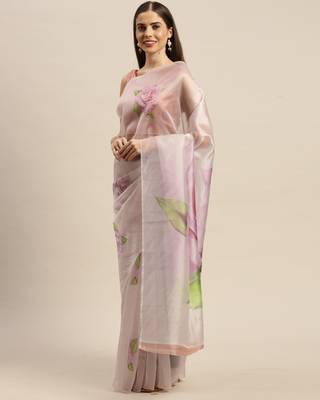 White printed organza saree with blouse 4