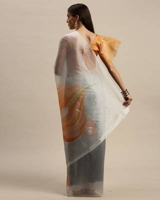 Grey Printed Organza Saree With Blouse 2