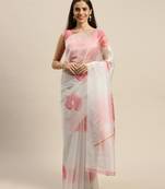 White printed organza saree with blouse