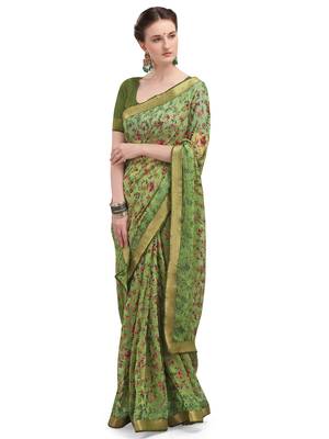 Green brasso brasso saree with blouse 1