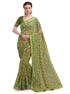 Green brasso brasso saree with blouse 2
