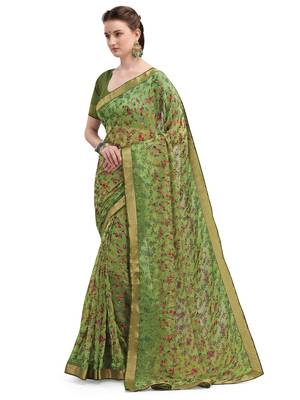 Green brasso brasso saree with blouse 3