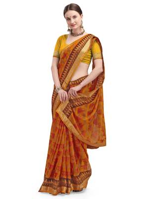 Orange brasso brasso saree with blouse 1