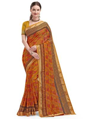 Orange brasso brasso saree with blouse 2