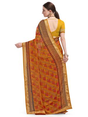 Orange brasso brasso saree with blouse 3