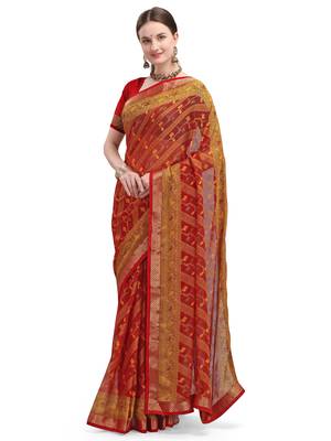 Red brasso brasso saree with blouse 1