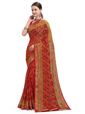 Red brasso brasso saree with blouse 3