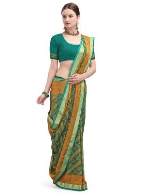 Cyan brasso brasso saree with blouse 1