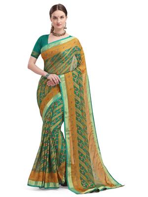 Cyan brasso brasso saree with blouse 2