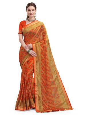 Orange brasso brasso saree with blouse 2