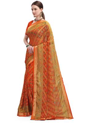 Orange brasso brasso saree with blouse 3