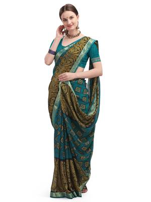 Blue brasso brasso saree with blouse 1