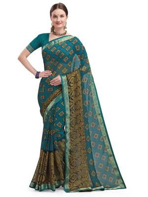 Blue brasso brasso saree with blouse 2