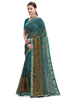 Blue brasso brasso saree with blouse 3