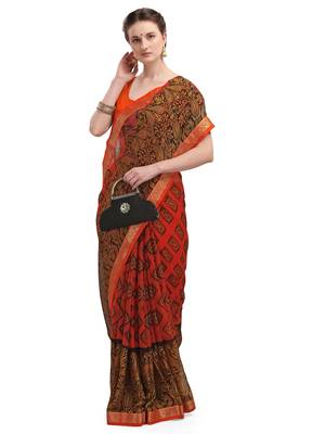 Orange brasso brasso saree with blouse 1
