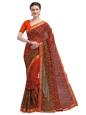 Orange brasso brasso saree with blouse 2