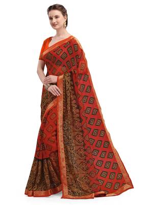 Orange brasso brasso saree with blouse 3