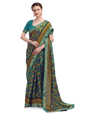 Blue brasso brasso saree with blouse 1