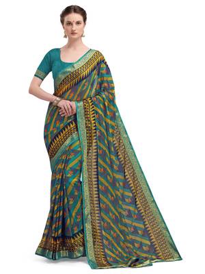 Blue brasso brasso saree with blouse 2