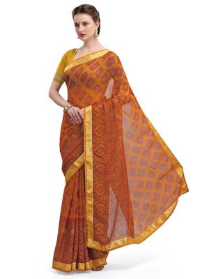 Orange brasso brasso saree with blouse 1