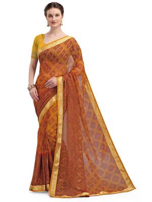 Orange brasso brasso saree with blouse 2