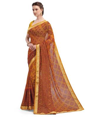 Orange brasso brasso saree with blouse 3