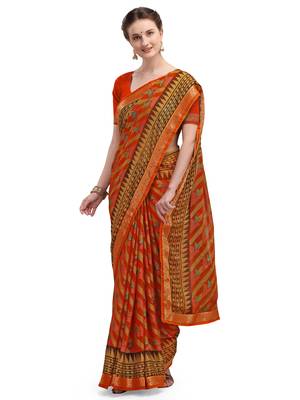 Orange brasso brasso saree with blouse 1