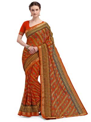 Orange brasso brasso saree with blouse 2