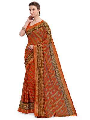 Orange brasso brasso saree with blouse 3