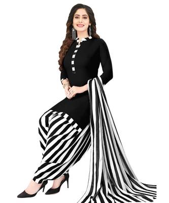 Black Synthetic Printed Soft Dress Material Unstitched 1