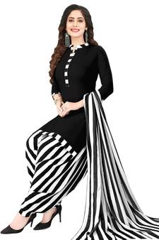BLACK SYNTHETIC PRINTED SOFT DRESS MATERIAL UNSTITCHED