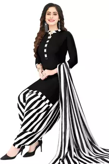 BLACK SYNTHETIC PRINTED SOFT DRESS MATERIAL UNSTITCHED