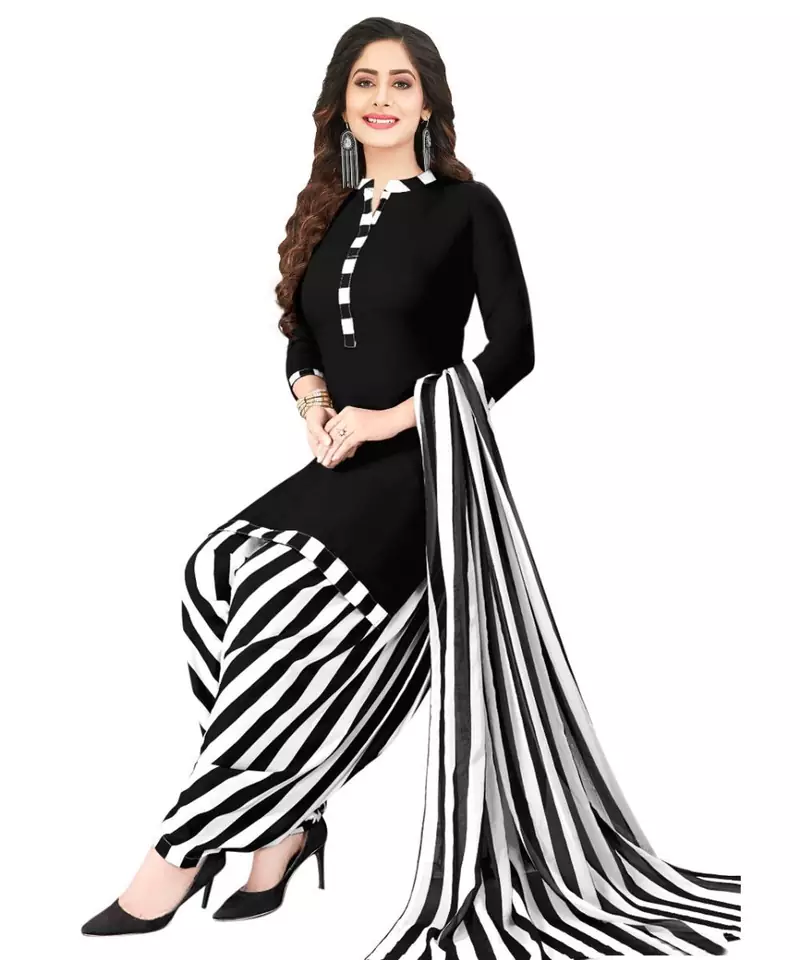BLACK SYNTHETIC PRINTED SOFT DRESS MATERIAL UNSTITCHED