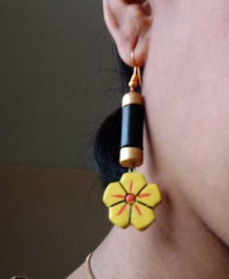 RozMili Handmade Yellow terracotta-Hoop Earring 2