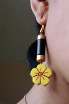 RozMili Handmade Yellow terracotta-Hoop Earring